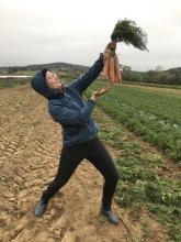 Stolz werden die größten Möhren präsentiert.